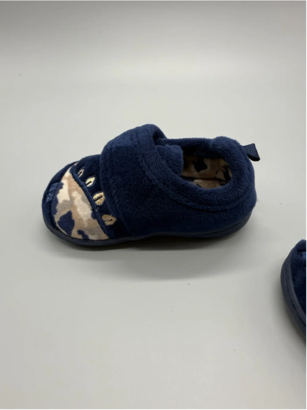 Wonder Nation Dinosaur Fleece Slippers Navy Hook & Loop Unisex Baby Size 4